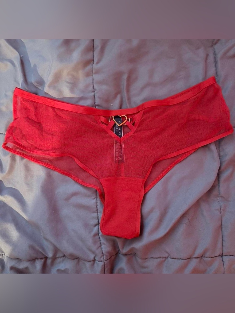 Victoria's Secret Red Mesh Bikini Brief with Heart Ring
